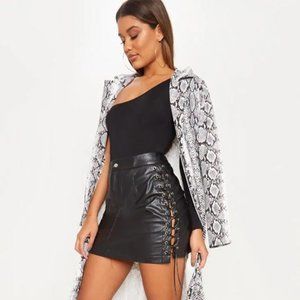 Black Faux Leather Lace Up Mini Skirt - image 1